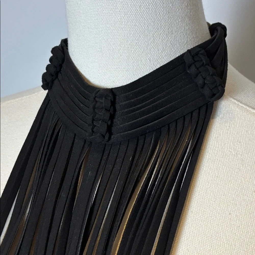 Black Fringe Statement Necklace - Picture 2 of 5